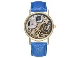 Reloj De Cuarzo Unisex Con Correa De Cuero Pu Zhoulianfa Dial Redondo Azul