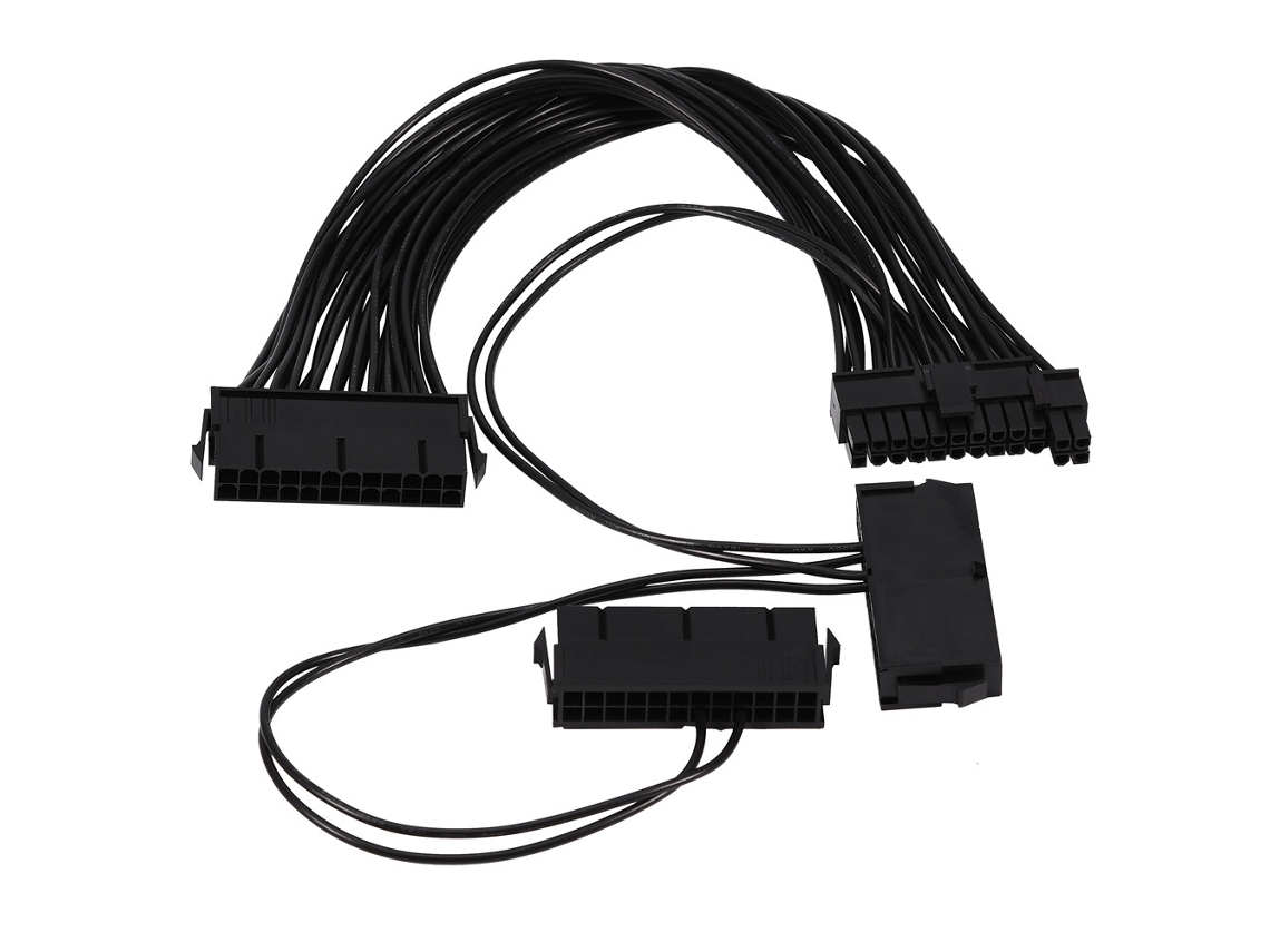 Conector De Cabo Adaptador Para Placa Mãe Atx 3 Portas Dual Psu 20/24 Pinos Preto Luz Dourada