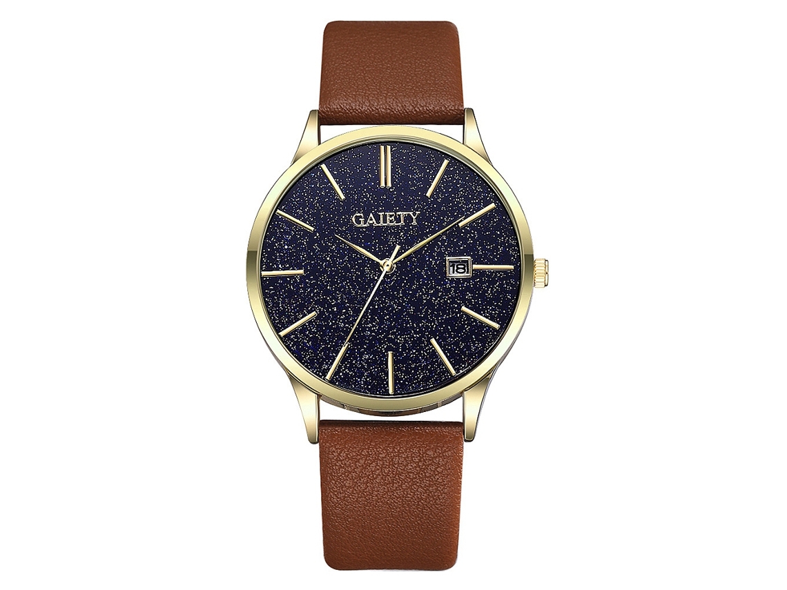 Relógio de Quartzo Masculino Céu Estrelado com Pulseira de Couro Pu Fashio