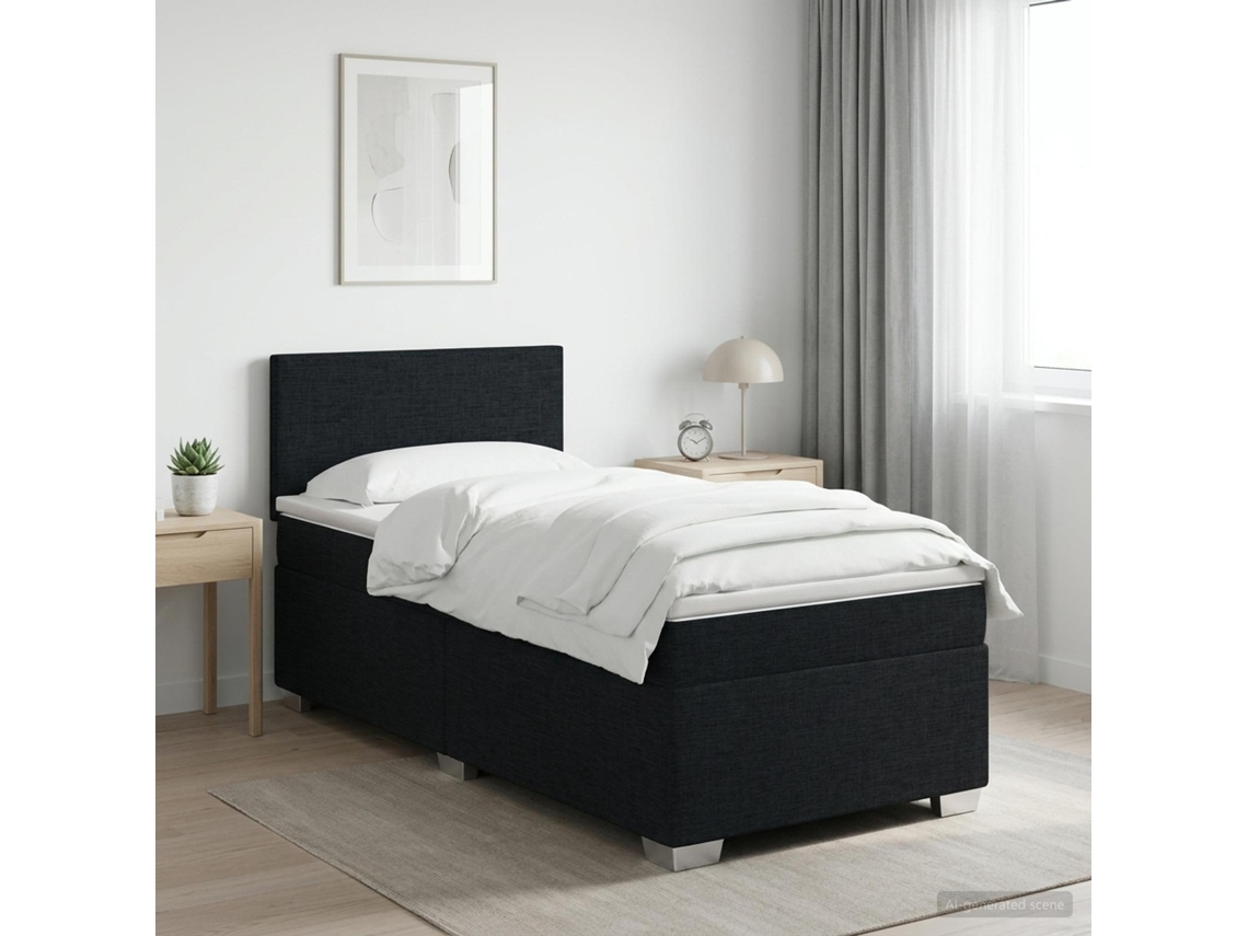 Vidaxl Cama Box Spring Com Colchão E Led Preto 80 X 200 Cm Tecido