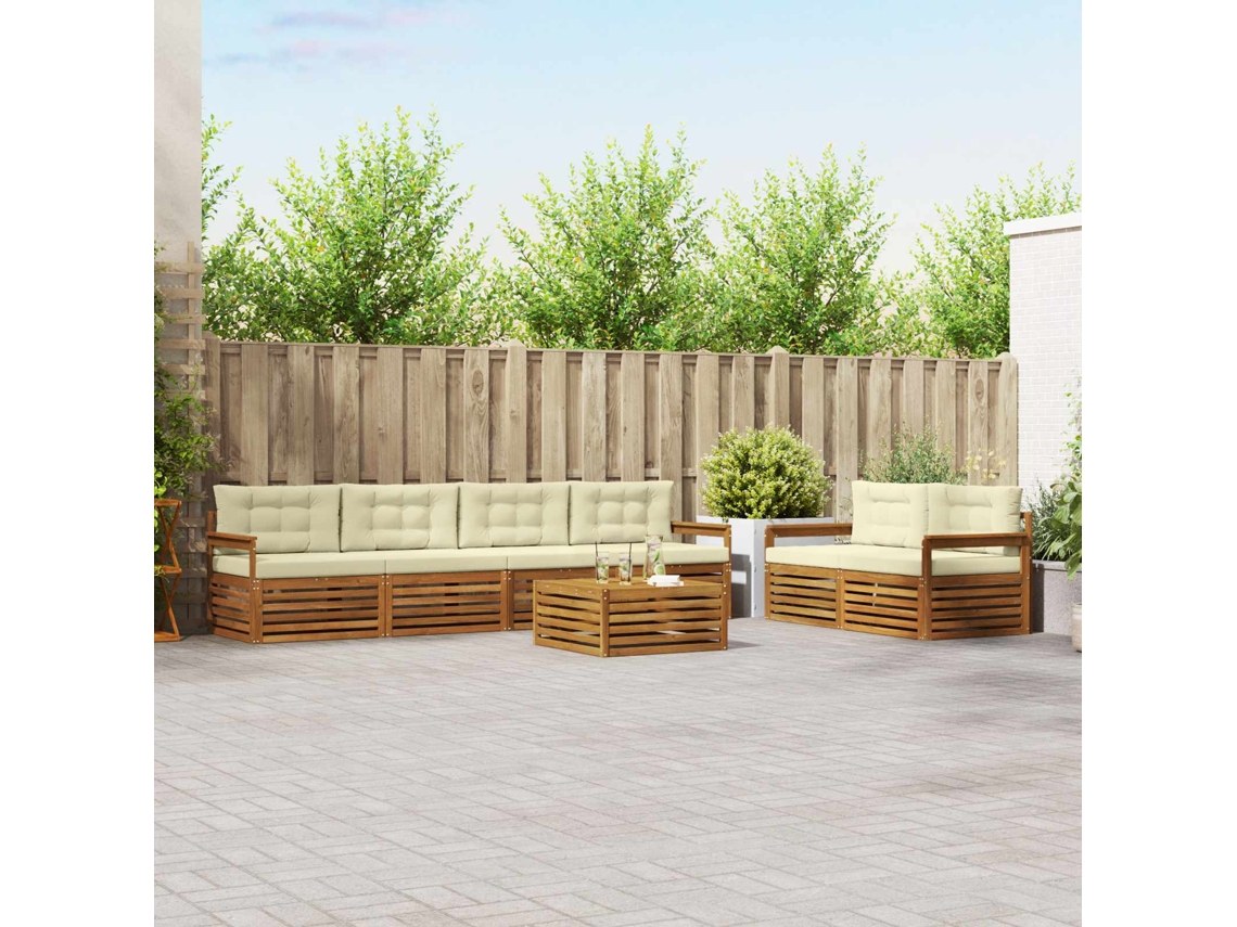 Vidaxl Conjunto De Sofás Para Exterior 7 Unid. Natural E Creme