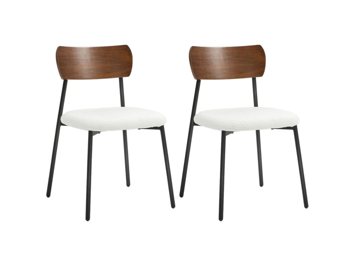 Conjunto De 2 Cadeiras De Jantar Em Tecido Bouclé,com Encostos Curvos E Acabamento Em Madeira,interior Creme Elegante