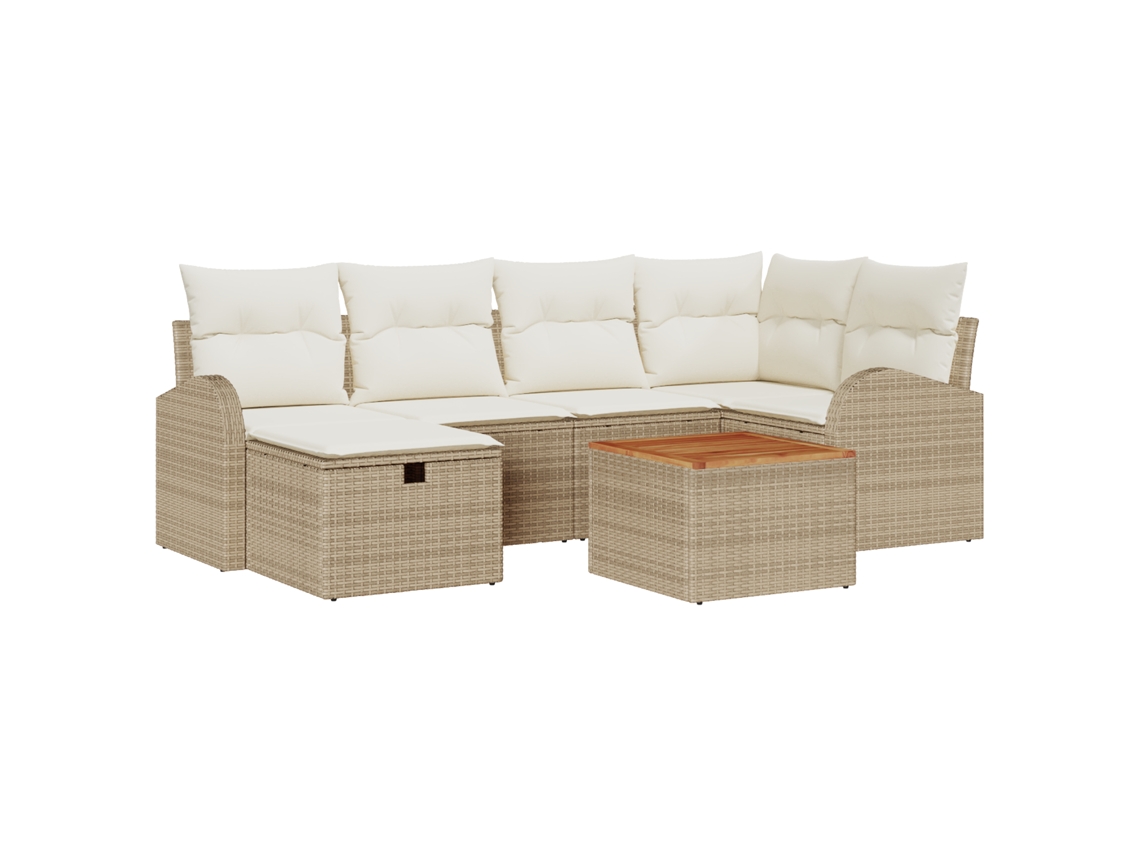 Conjunto 7 Conjunto De Sofá De Jardim Vidaxl Bege Vime Pe (55 X 55 X 37 Cm)