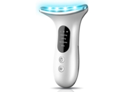 Massageador Facial e para o Pescoço Antirrugas, Elétrico Ems, Redutor de Papada Feminino com Luz Led Aquecimento, Massageado GOKOCO