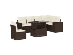 Conjunto de 7 Sofás de Jardim com Almofadões Vime Pe Castanho MAISON EXCLUSIVE (7 pcs)