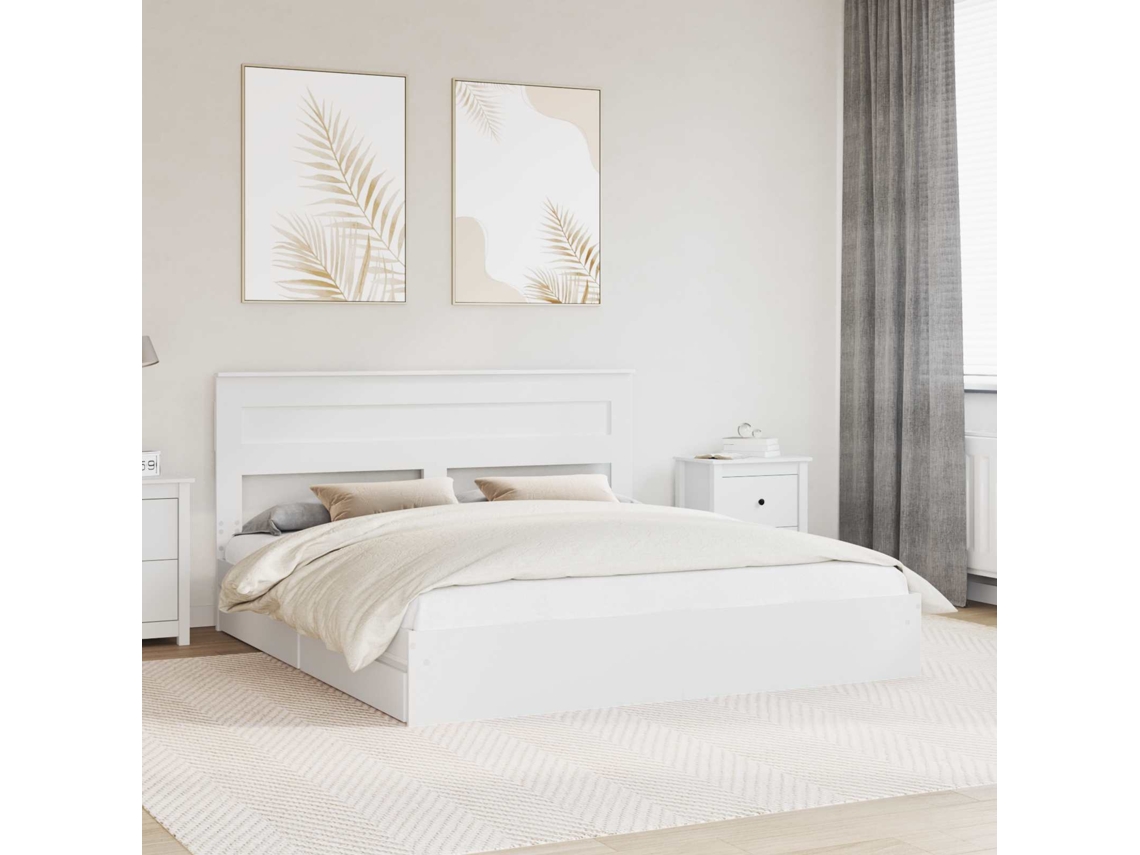 Vidaxl Cama Com Armazenamento Branco 180 X 200 Cm Derivados De Madeira
