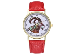 Relógio de quartzo casual unissex com pulseira de couro PU moderna e mostrador em imitação de pele de cabra (vermelho)