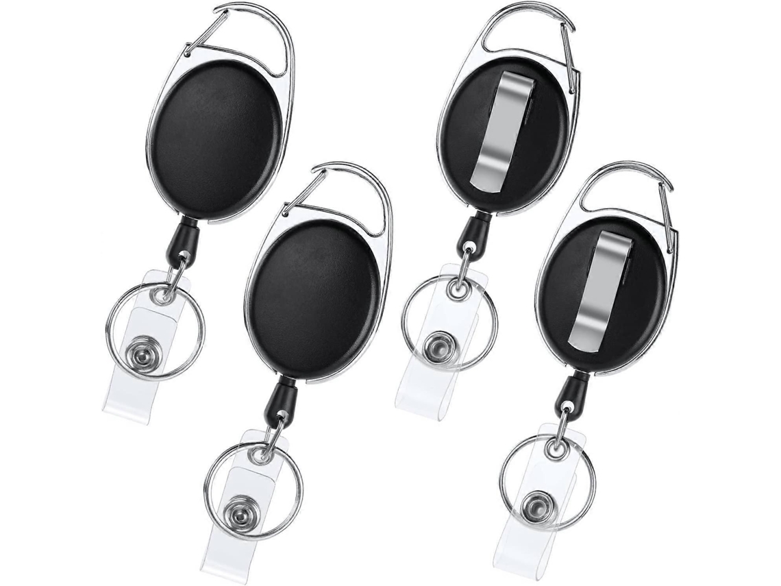 Porta-crachá Retrátil, Conjunto De 4 Chaveiros Retráteis Resistentes, Suporte 2 Em 1 Para Crachá Com Alça Para Chaveiro E Porta-cartão De Identif