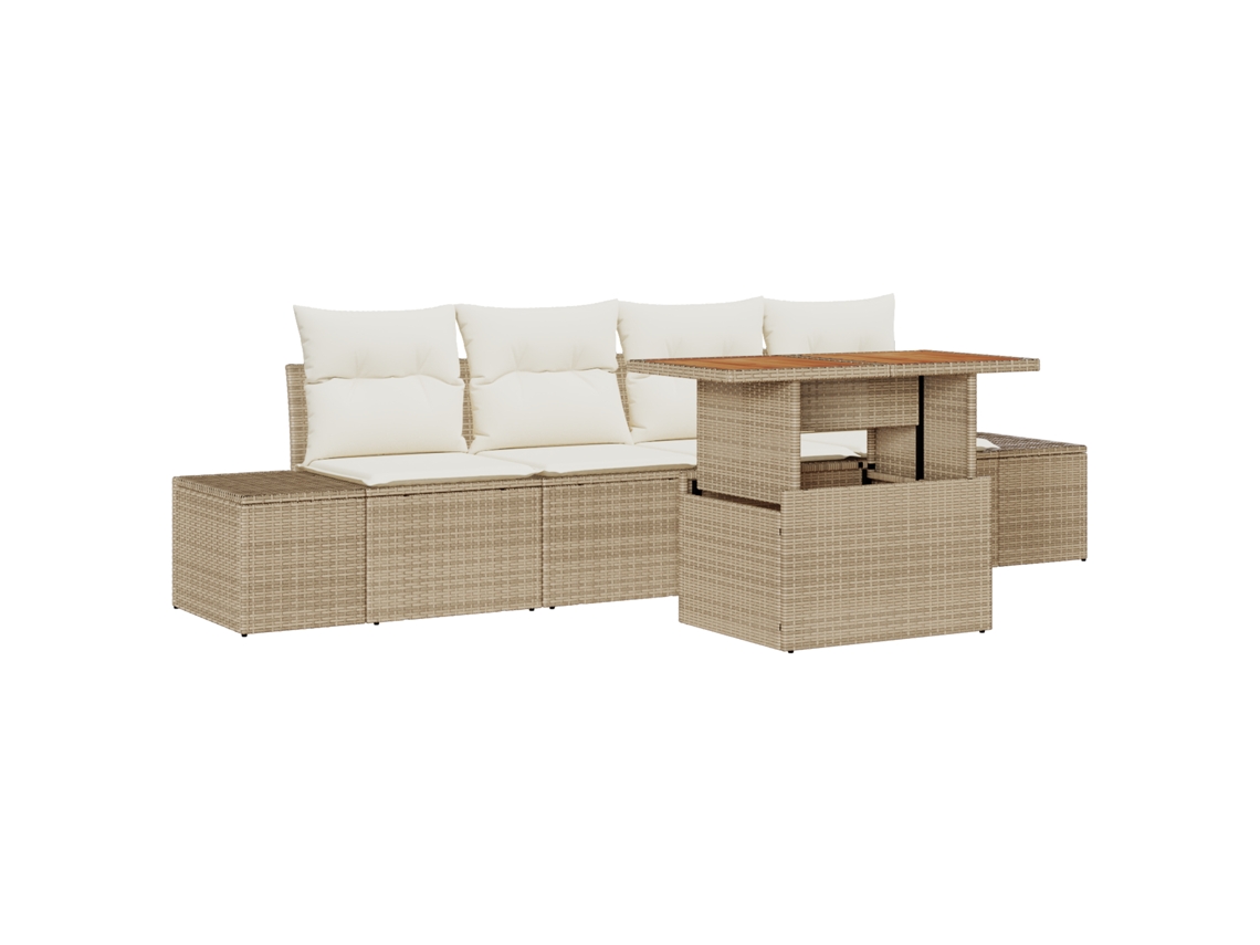 Conjunto 5 Conjunto De Móveis De Jardim Vidaxl Bege Vime Pe (100 X 55 X 73 Cm)