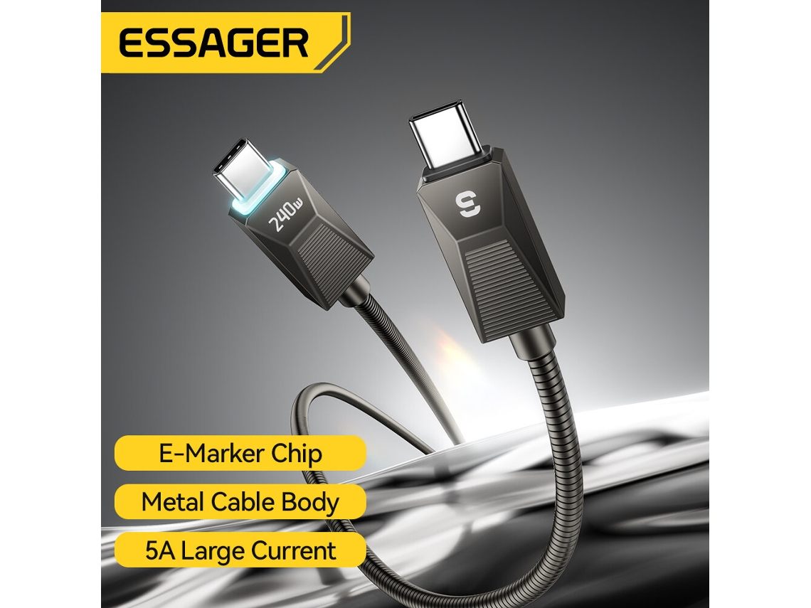 Cabo Essager Es-x75 5a 240w Tipo C Para Tipo C Com Carregamento Rápido Pd3.1, Transmiss?o De Dados, 1 M/2 M De Comprimento