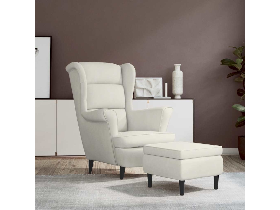 Vidaxl Poltrona De Descanso Com Banco Veludo Cor Creme