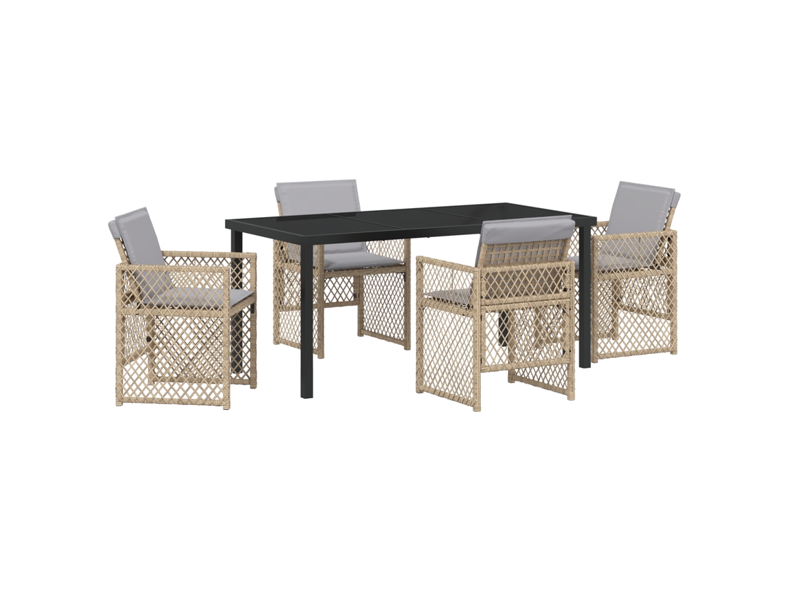 Conjunto 5 De Jantar De Jardim Com Almofadas Vidaxl Bege Polirattan