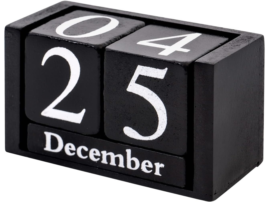 Bloco de Mesa de Madeira com Calendário Perpétuo para Exibição do Mês e da Data BRILVIBERA