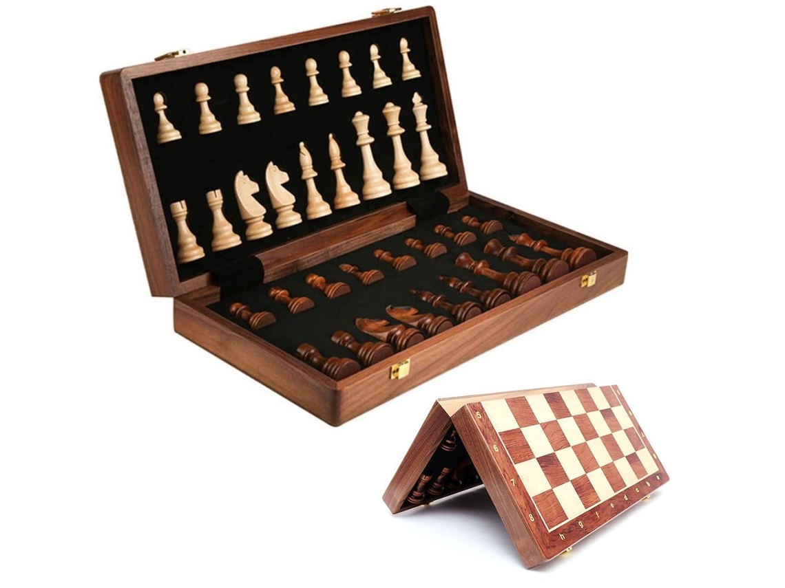 Primerox conjunto de Xadrez de Madeira com Tabuleiro Plegável Jogo Portátil para Viagens Kids Adultos
