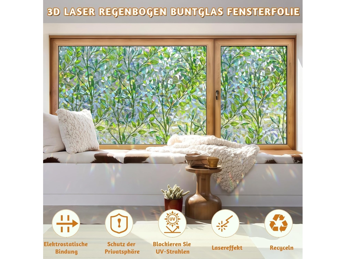 Película Para Janelas Com Proteção De Privacidade, Adesivos De Vidro Arco, Íris Para Casa Com Proteção Uv(flor, 40 Cm X 500)