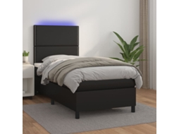 Vidaxl Cama Box Spring C/ Colchão/led 90x200 Cm Couro Artificial Preto