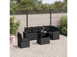 Vidaxl 7 Pcs Conjunto De Sofás P/ Jardim C/ Almofadões Vime Pe Preto