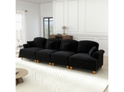 Sofá de 4 Lugares MOBRIO Estilo Mid Century em Chenille, Braços em Forma de Funil Preto