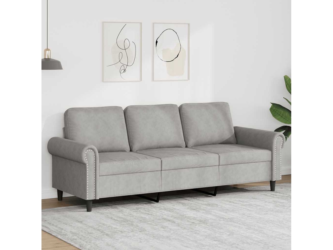 Vidaxl Sofá De 3 Lugares 180 Cm Veludo Cinzento-claro
