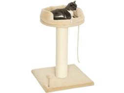 Arranhador de Gato com Catre, Bola e Corda de Brinquedo, Capa Macia e Poste de Sisal, 55x55x83cm, Bege Ge