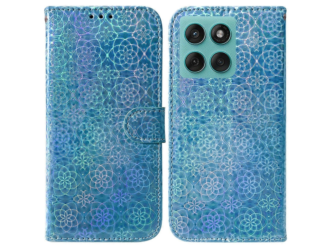 Capa De Couro Com Estampa De Flor Deslumbrante Para Motorola Edge 60 5g / 60 Fusion 5g, Azul