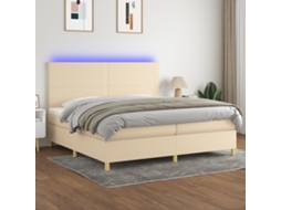 Vidaxl Cama Box Spring C/ Colchão E Led 200x200 Cm Tecido Cor Creme
