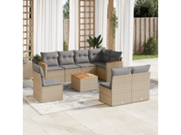 Vidaxl 9 Pcs Conjunto de Sofás P/ Jardim com Almofadões Vime Pe Bege