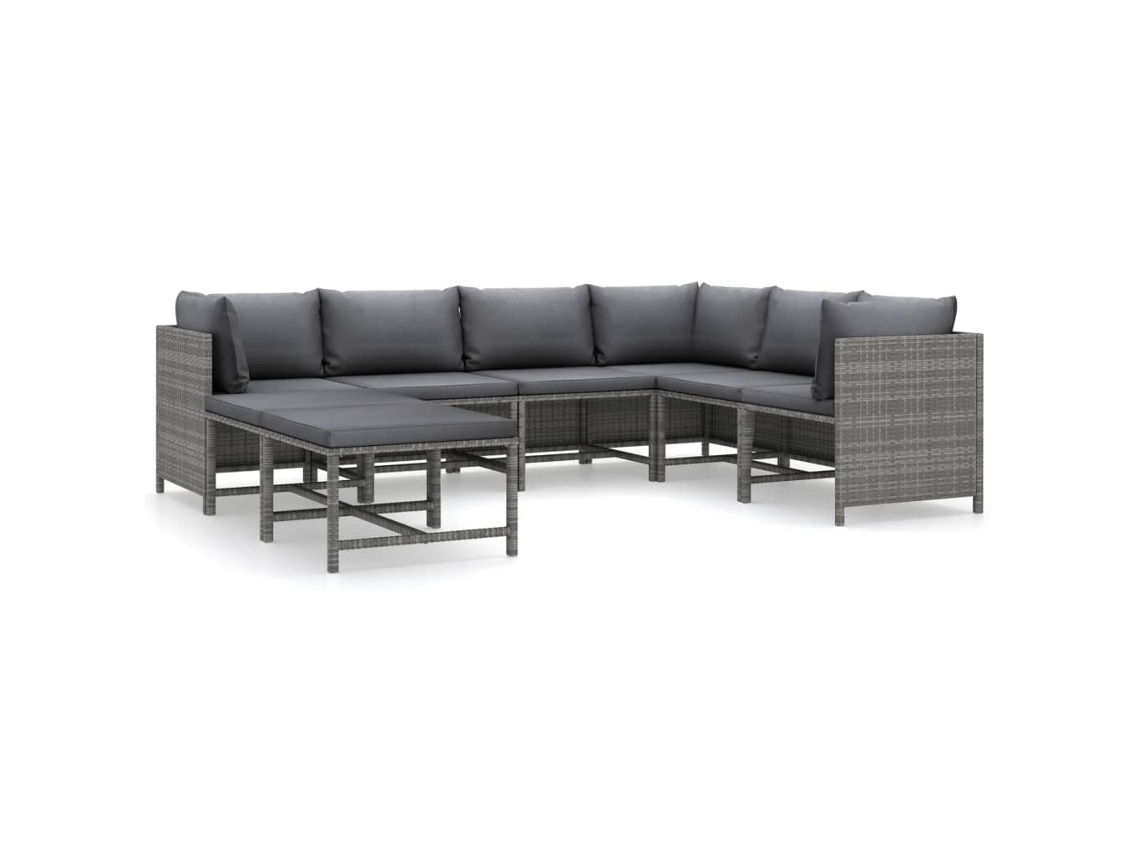 Maison Exclusive - 8 Pcs Conjunto Lounge De Jardim C/ Almofadões Vime Pe Cinzento