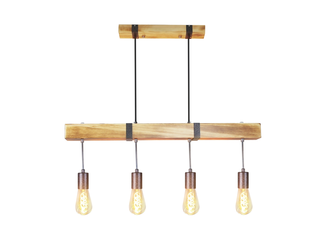 Luminária Pendente 4 Lâmpadas E27 Diam.80Cm Retrô com Viga de Madeira Vintage para Sala de Jantar Cozinha Max.25W NETTLIFE
