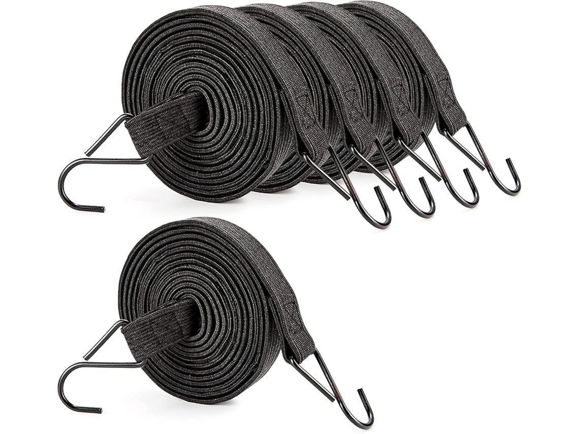 Cordas Elásticas Com Ganchos, 5 Unidades, 2 M, Preto, Forte, Elástica, Para Lonas, Camping, Bicicletas, Carros