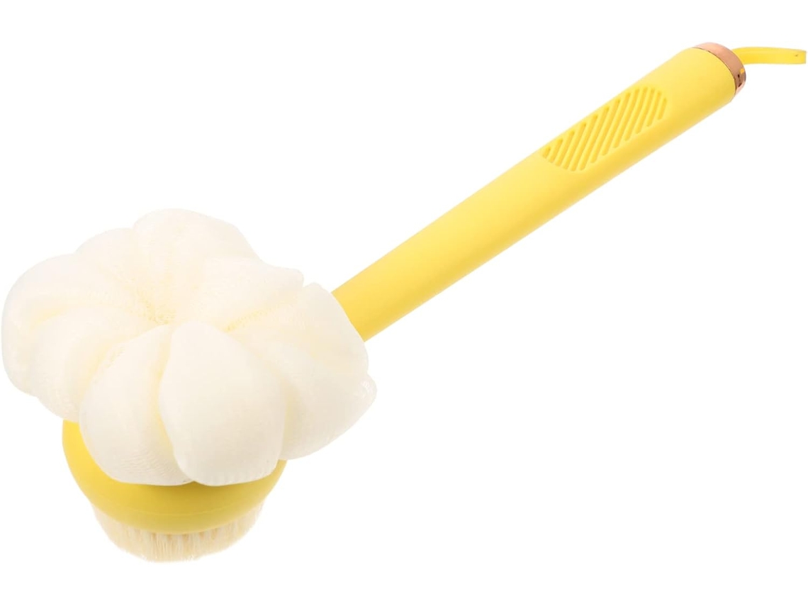 Escova De Banho Para As Costas Com Cabo Longo, Cerdas Macias De Nylon Pp | Amarela, Textura Confortável, Adequada Para