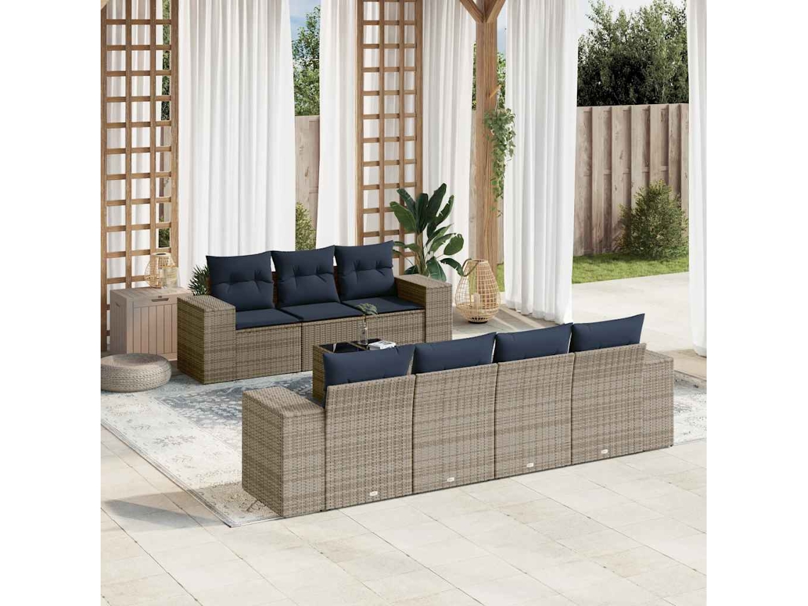 Vidaxl Conjunto De Sofá De Jardim Com 8 Peças E Almofadas Em Rattan Sintético Cinza
