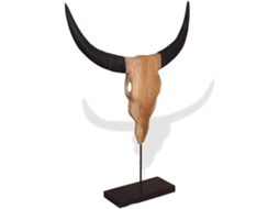 Escultura de Cabeça de Touro em Madeira de Teca e Aço - 66 x 15 x 88 cm - Estátua Feita à Mão