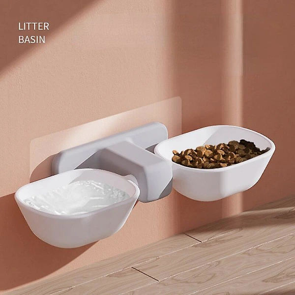 Tigela Dupla Autoadesiva para Animais de Estimação, Montada na Parede, Sem Emendas, Comedouro, Bebedouro, para Ração de Gato, para Cachorro AQUAFORGE