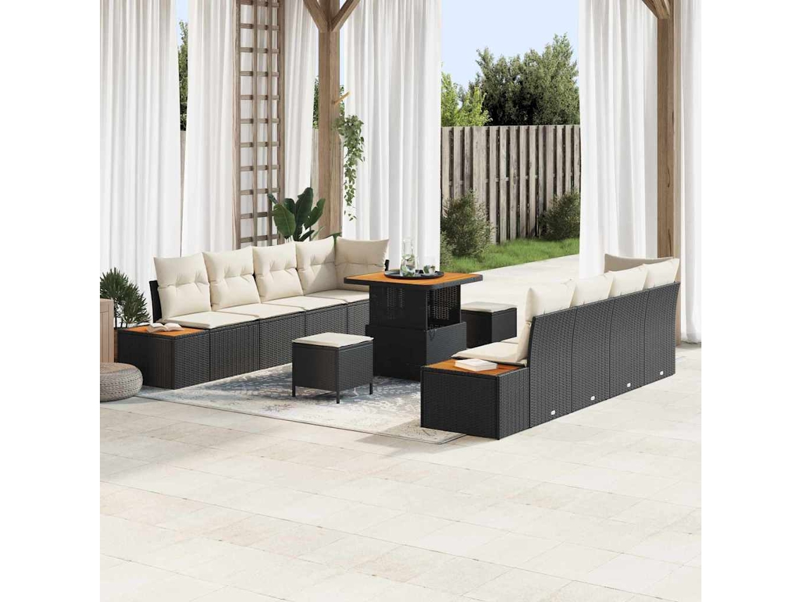 Vidaxl Conjunto De Sofá De Jardim 11 Unid. 10-número De Lugares Preto