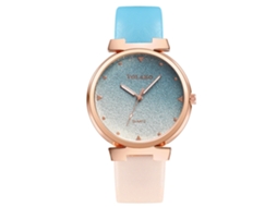 Relógio de Pulso Feminino Yolako Gradiente Estilo Casual Pulseira de Couro Pu Azul Bege