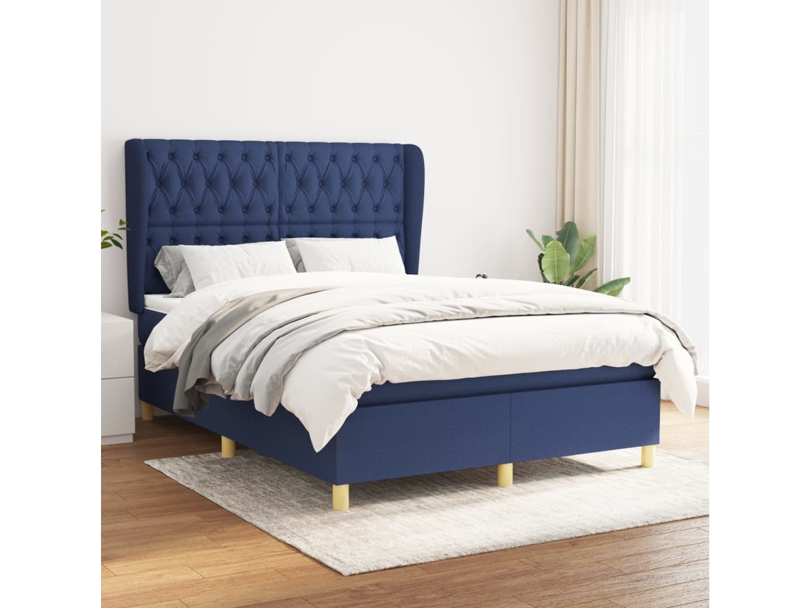 Vidaxl Cama Com Molas/colchão 140x190 Cm Tecido Azul