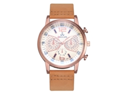 Reloj Casual Hombre Correa Pu Cuarzo Funda Oro Rosa Café