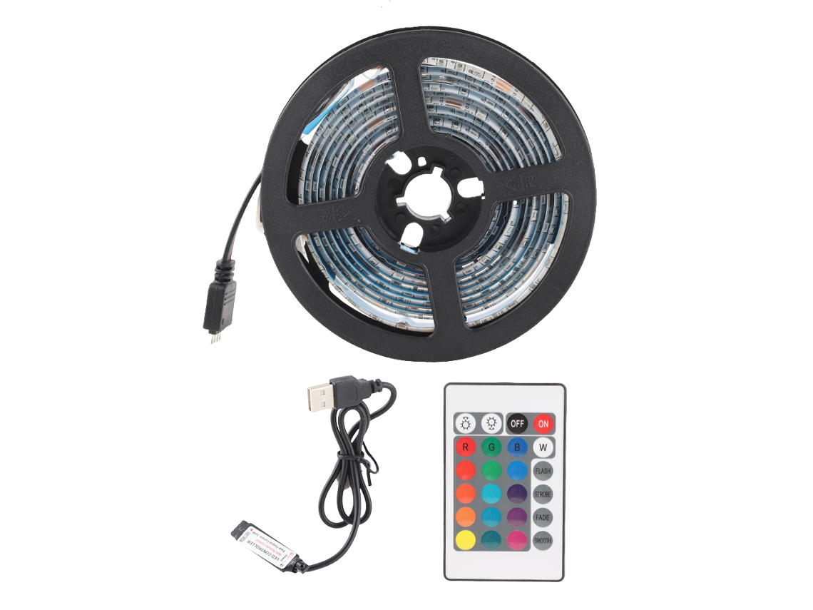 Fita de Luz Led RGB USB 16 Cores 4 Modos com Controle Remoto Resistente à Chuva