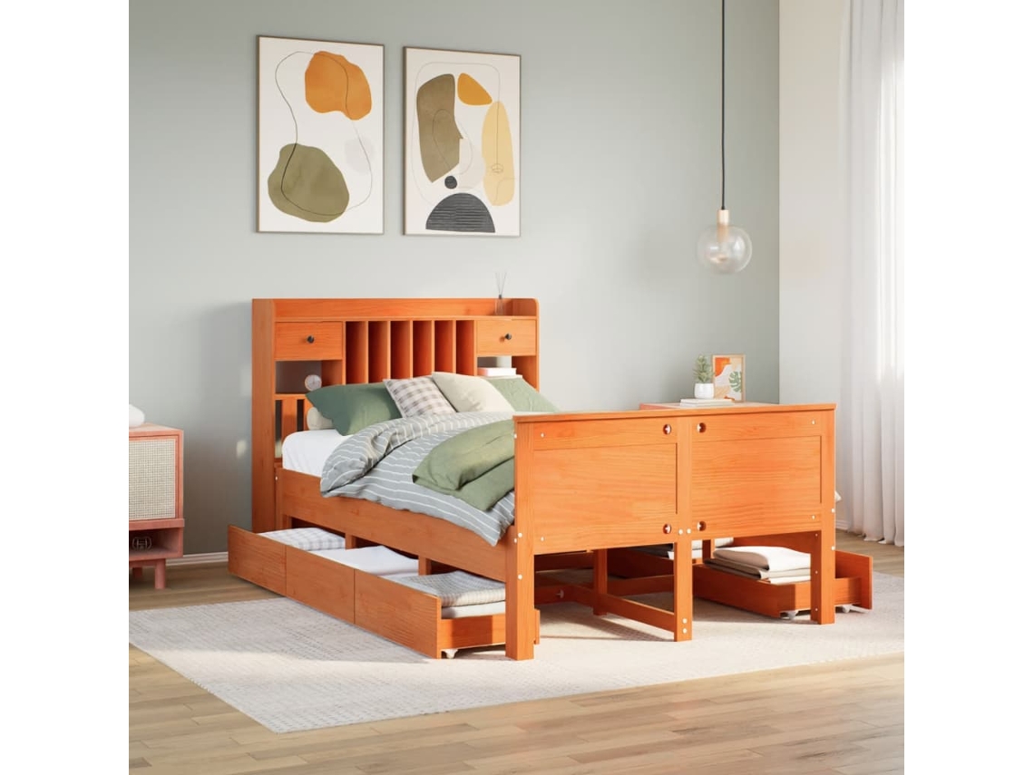 Cama Com Estante Sem Colchão 135x190 Cm Pinho Maciço