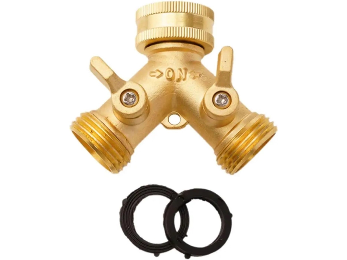 Divisor De Mangueira Jardim Latão 3/4" Com 2 Vias, Conector Torneira