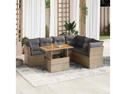 Vidaxl 7 Pcs Conjunto De Sofás P/ Jardim Com Almofadões Vime Pe Bege