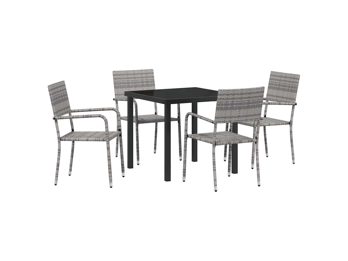 Conjunto 5 Conjunto De Jantar Para Jardim Vidaxl Cinzento Vime Pe (80 X 80 X 73 Cm)