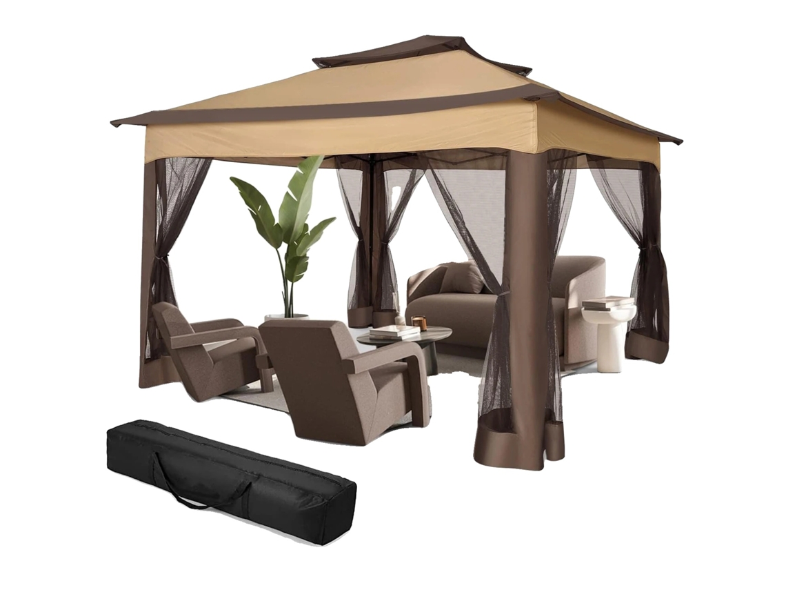 Gazebo, toldo impermeável, altura ajustável, marrom, 3,65 x 3,65 m OEM