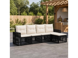 Vidaxl Conjunto De Sofá De Jardim 5 Unid. Preto E Branco Creme Vime Pe