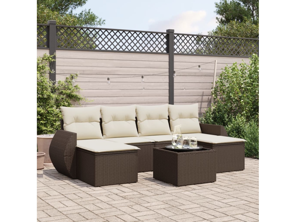 Vidaxl 7 Pcs Conjunto de Sofás Jardim C/ Almofadões Vime Pe Castanho