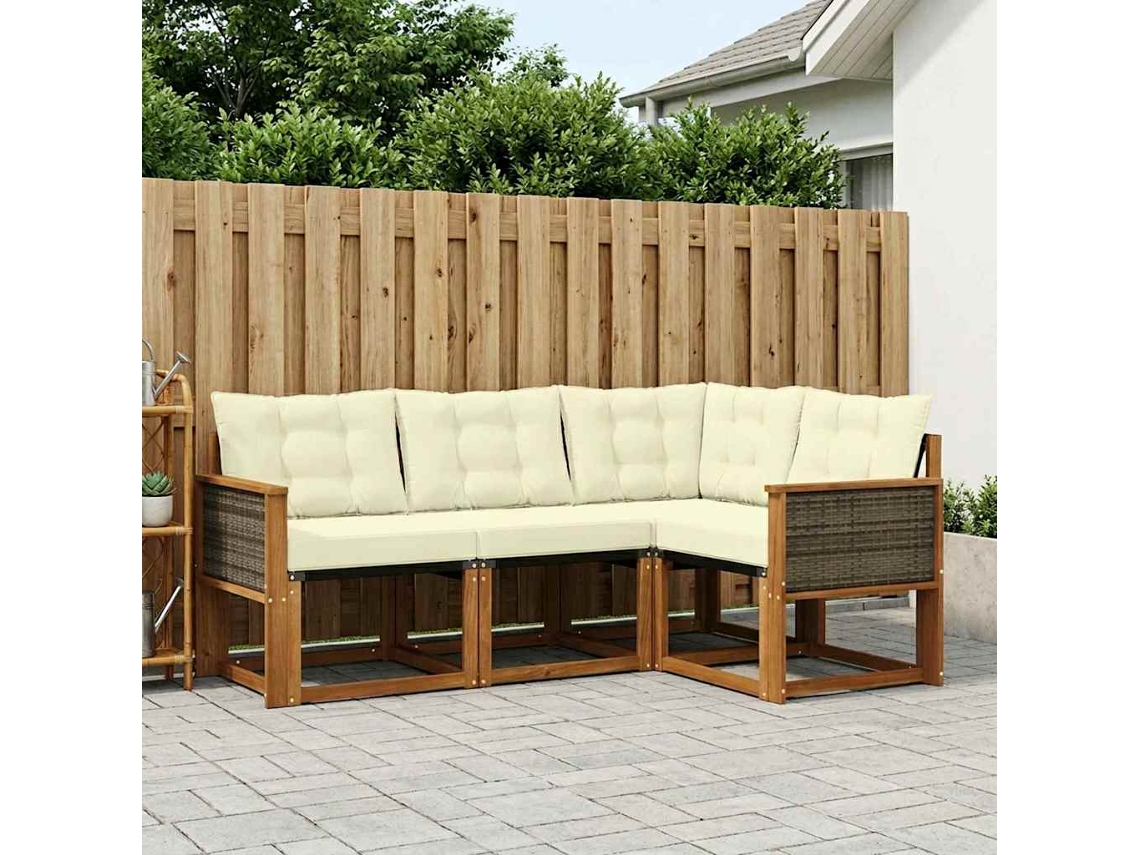 Vidaxl Conjunto De Sofás Para Exterior 4 Unid. Natural E Creme