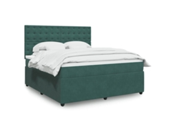 Cama Com Molas/colchão 180x200 Cm Veludo Verde-escuro