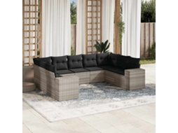 Vidaxl 9 Pcs Conj. Sofás Jardim Com Almofadões Vime Pe Cinzento-claro