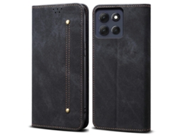 Capa Tkdaddy Para Motorola Moto G56 5g, Textura Jeans, Couro Antirrisco, Suporte, Capa Preta